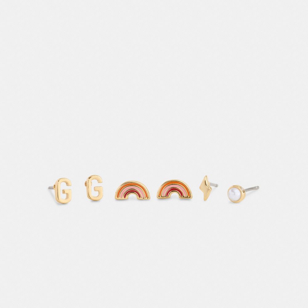 COACH®,G Initial Stud Earrings Set,Multi Color,Front View