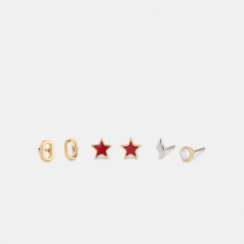 COACH®,O Initial Stud Earrings Set,Multi Color,Front View