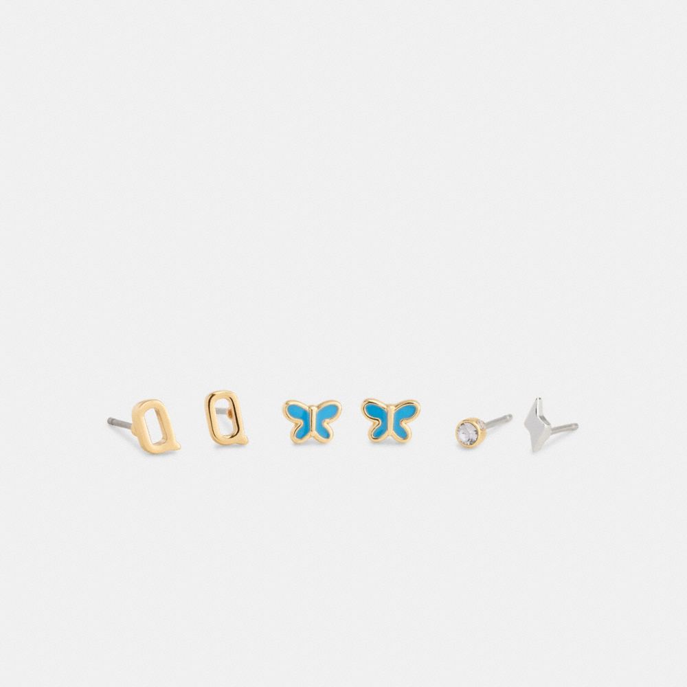 COACH®,Q Initial Stud Earrings Set,Multi Color,Front View