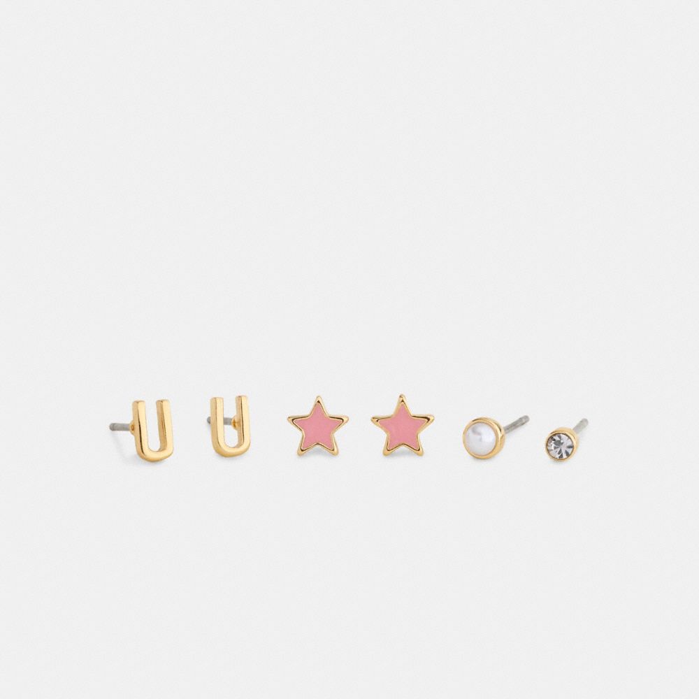 COACH®,U Initial Stud Earrings Set,Multi Color,Front View