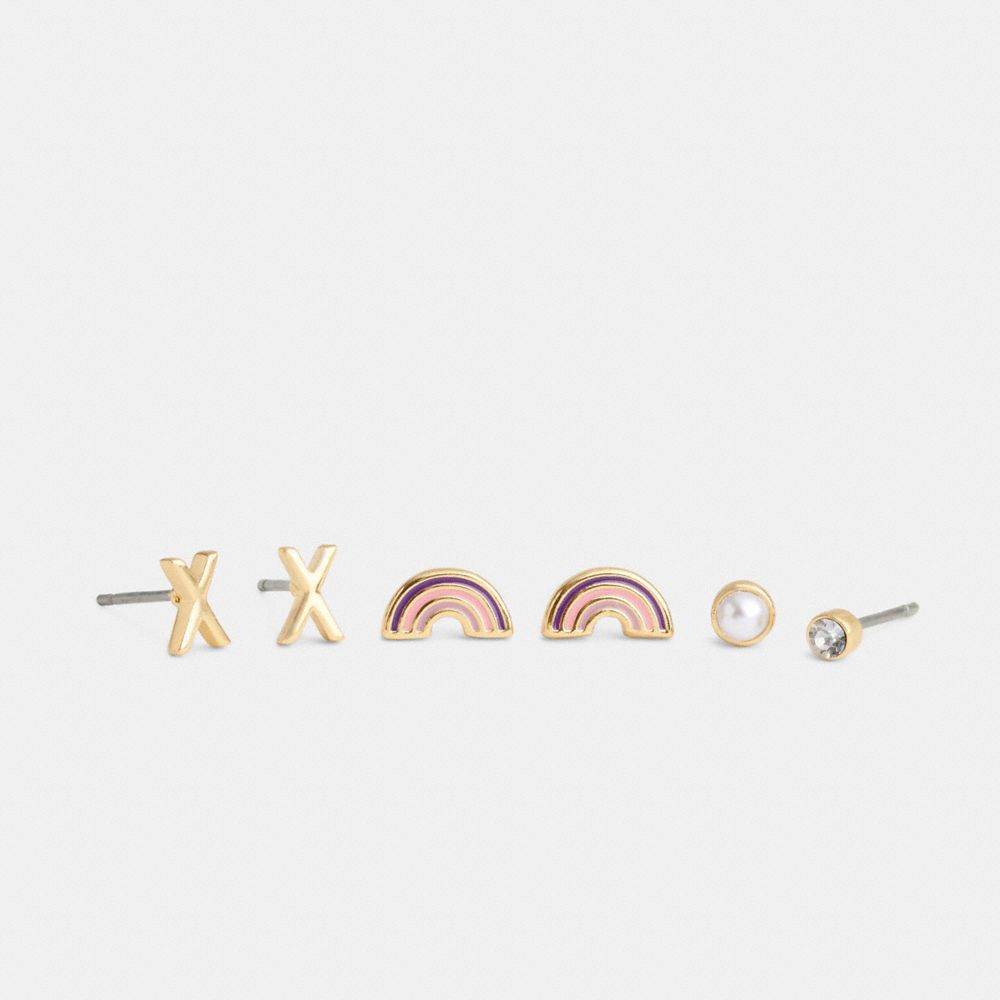 COACH®,X Initial Stud Earrings Set,Multi Color,Front View