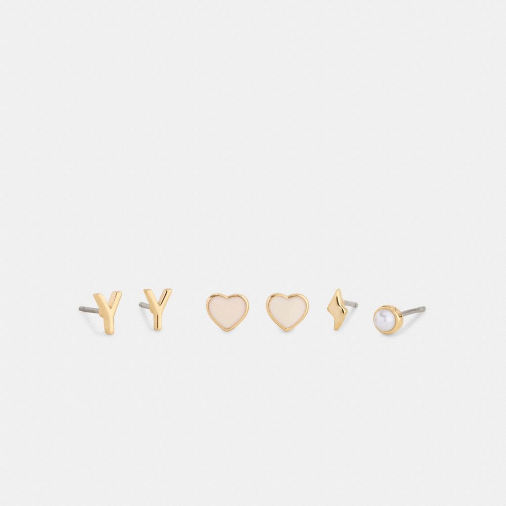 COACH®,Y Initial Stud Earrings Set,Multi Color,Front View