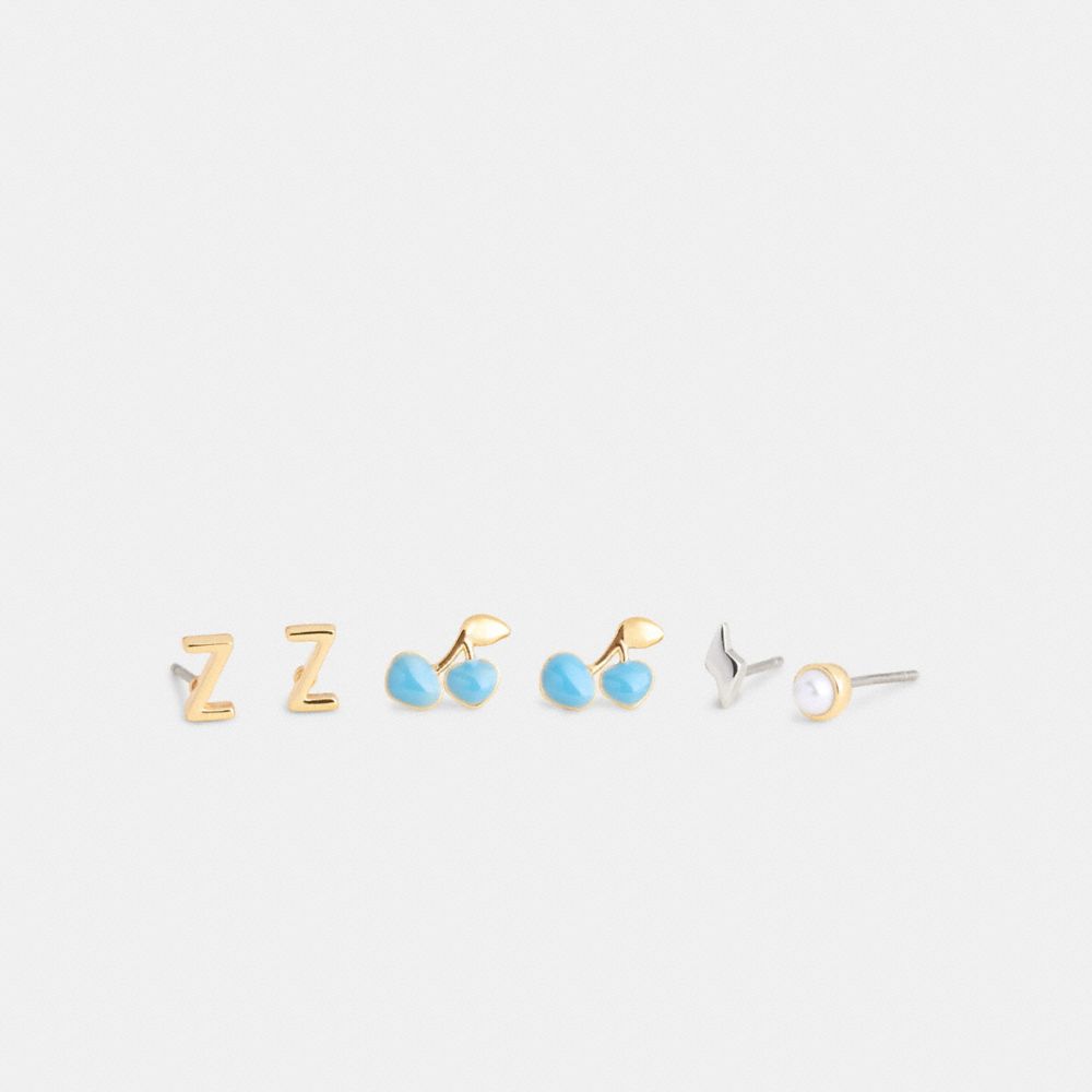 COACH®,Z Initial Stud Earrings Set,Multi Color,Front View