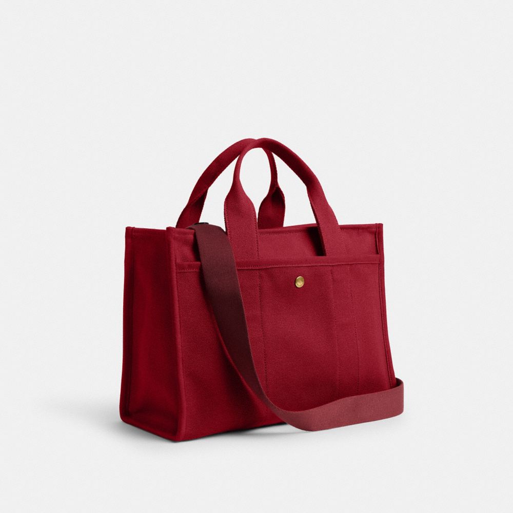 COACH®,New Year Cargo Tote Bag With Coach Snake Script,Cotton,Tote,Embroidered,Sustainable,Brass,Work,Casual,Maroon,Angle View