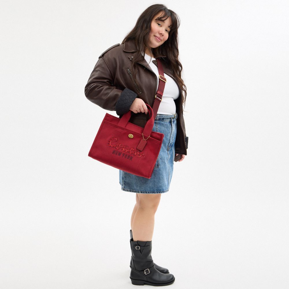 COACH®,New Year Cargo Tote Bag With Coach Snake Script,Cotton,Tote,Embroidered,Sustainable,Brass,Work,Casual,Maroon