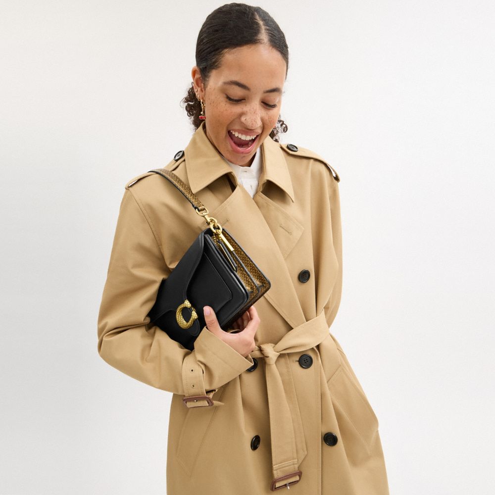 COACH®,New Year Tabby Shoulder Bag 26 With Snakeskin Detail,Snakeskin,Leather,Shoulder Bag,Metal,Logo,Animal Skin Embossin...,Black,Detail View
