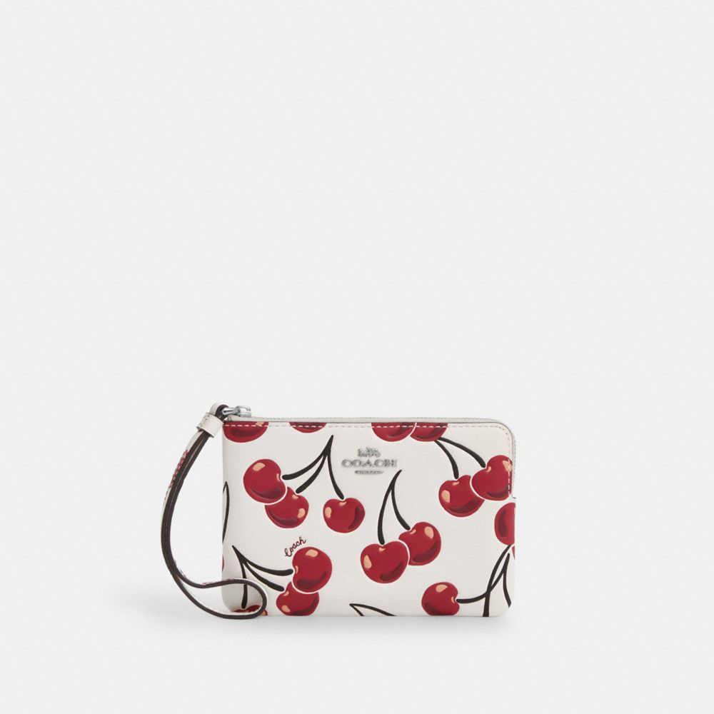 COACH®,Corner Zip Wristlet With Cherry Print,,Front View image number 0