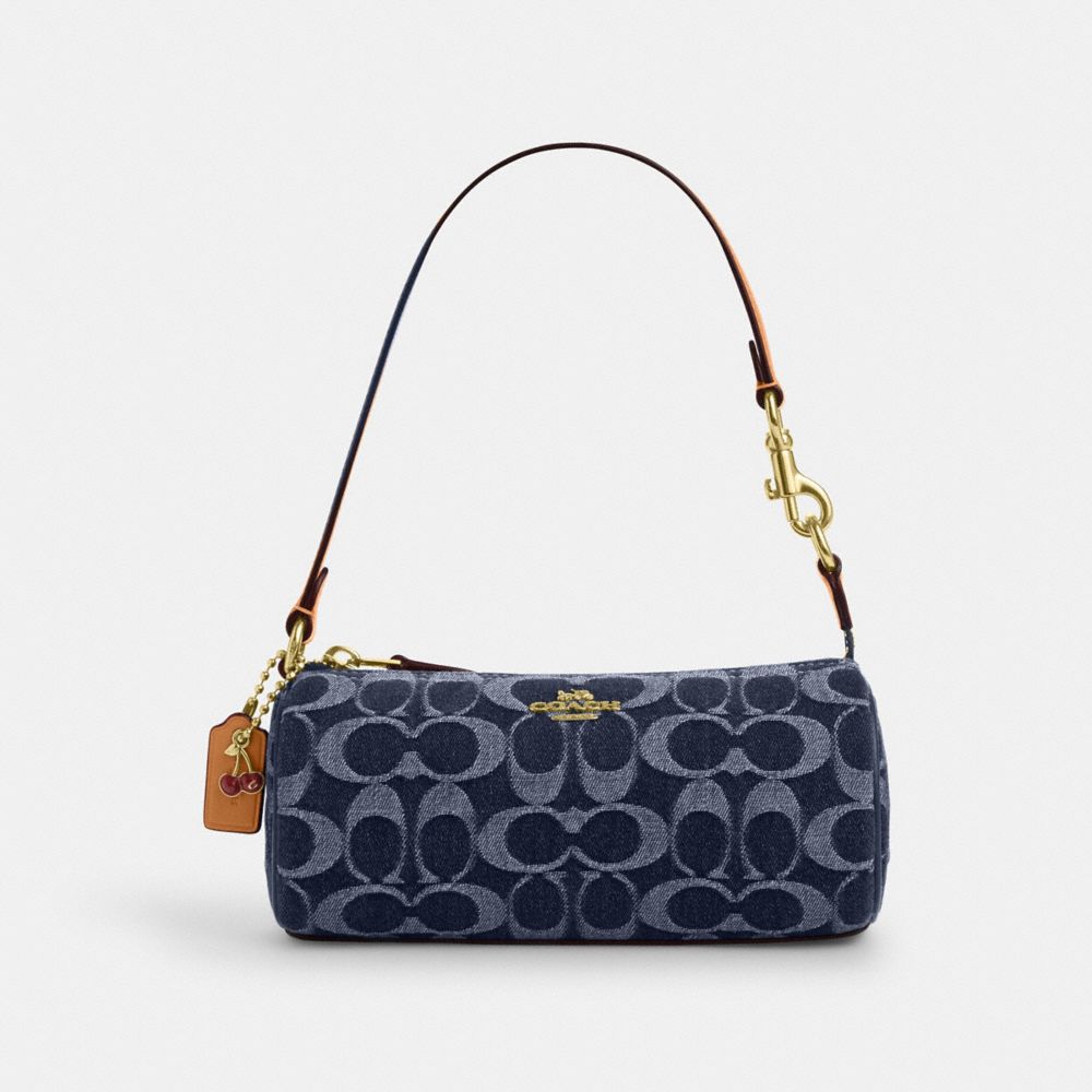 COACH®,Nolita Barrel Bag In Signature Denim,Denim,Cotton,Barrel Bag,Metal,Casual,Navy,Front View