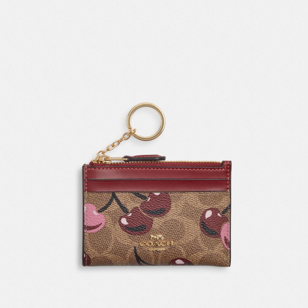 COACH®,Mini Skinny Id Case In Signature Canvas With Cherry Print,,Front View image number 0