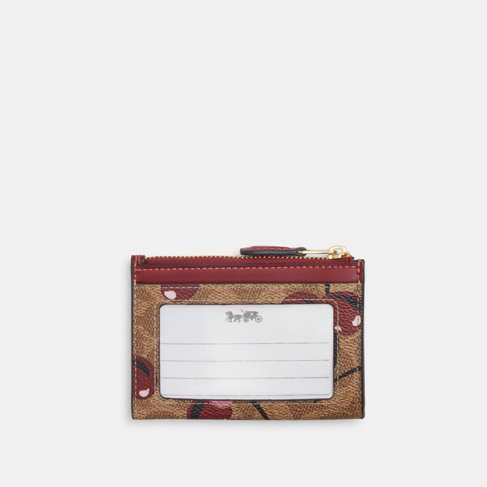 COACH®,Mini Skinny Id Case In Signature Canvas With Cherry Print,Brown,Back View