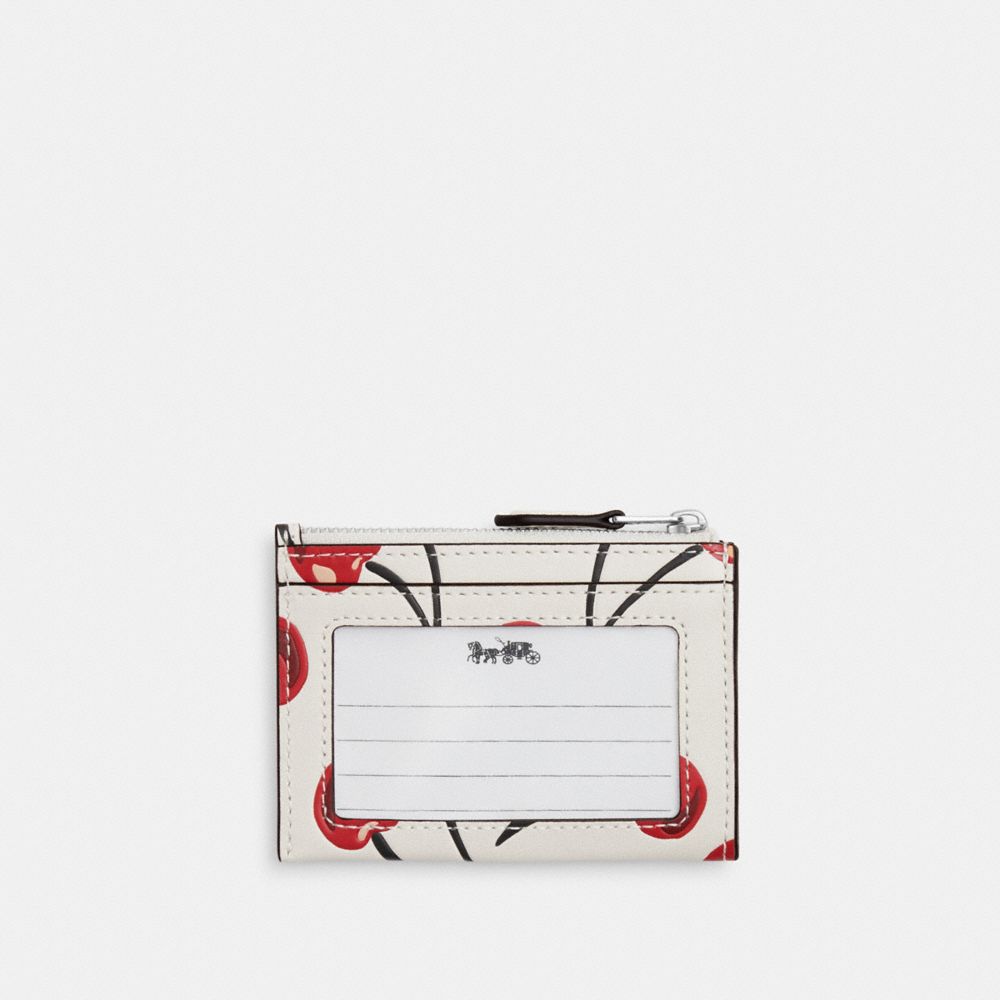 COACH®,Mini Skinny Id Case With Cherry Print,Leather,Coin,Card Case,Metal,Word Embellishment,Logo,Key Ring,Casual,Multi Color,Back View
