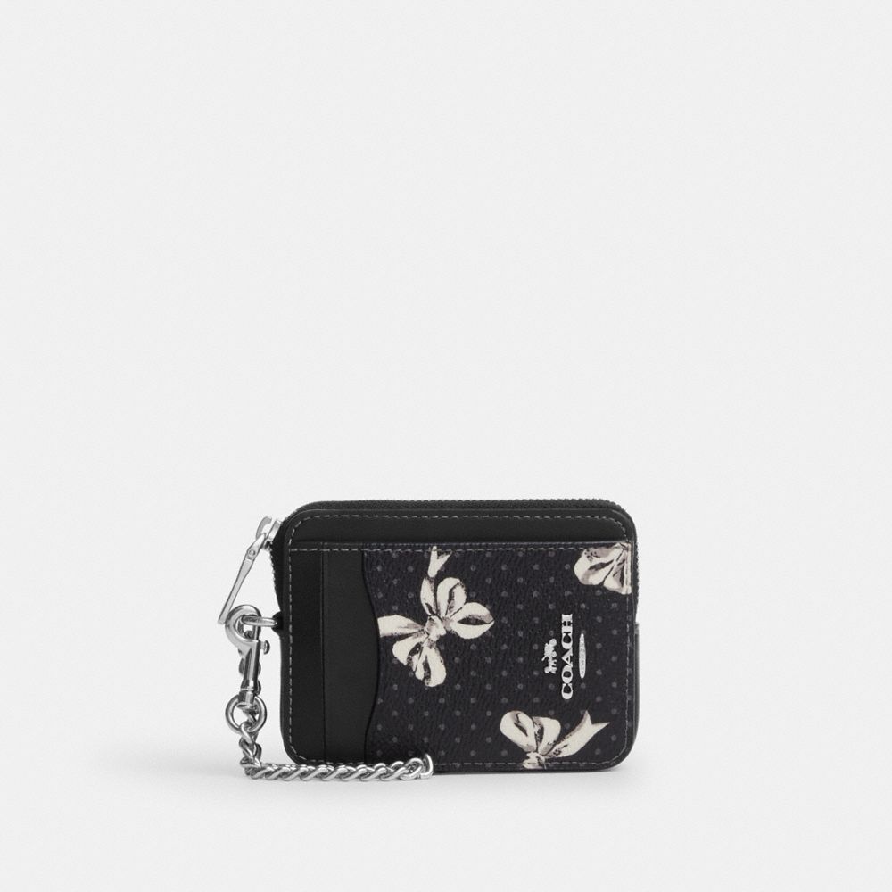 COACH®,Zip Card Case With Bow Print,,Front View