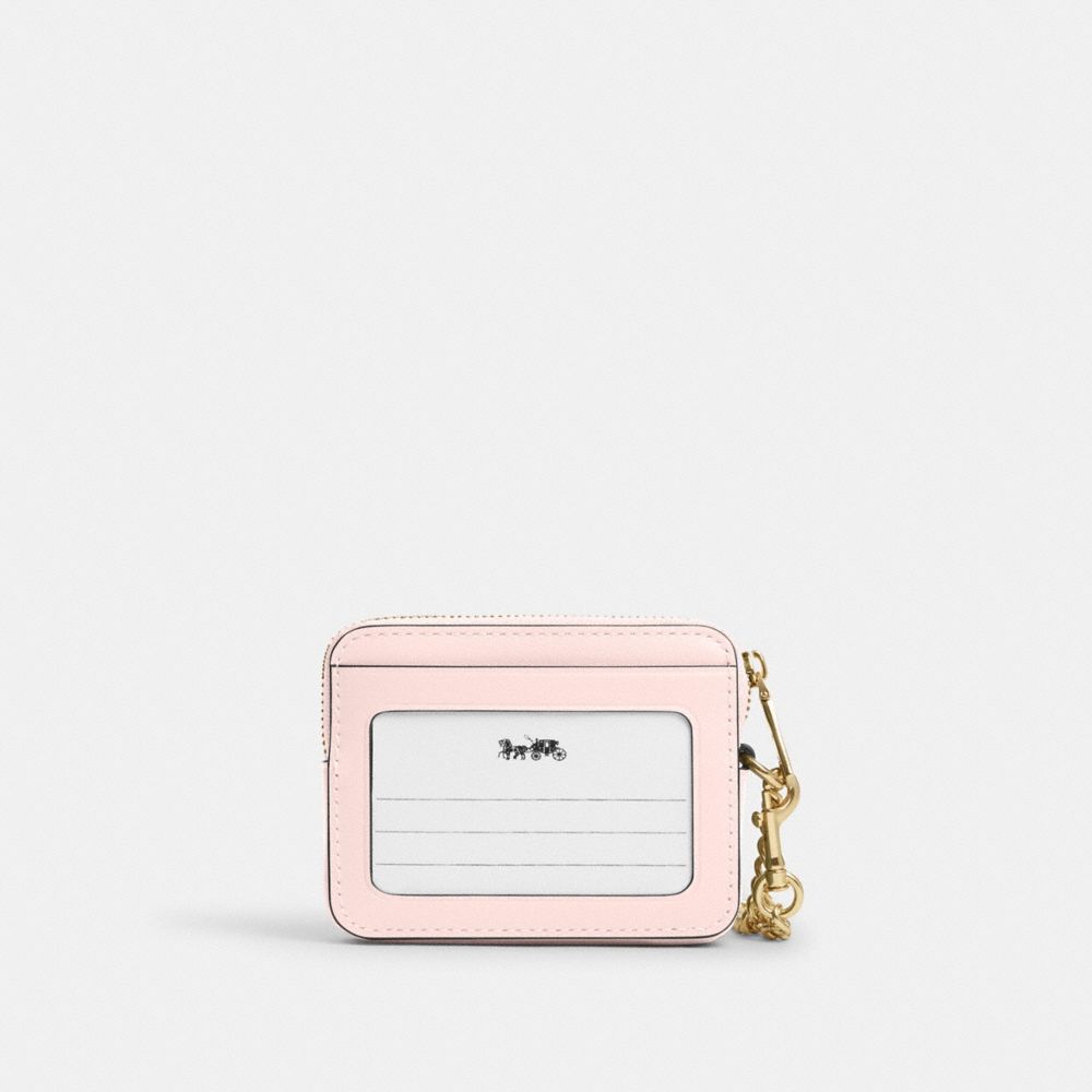 COACH®,Zip Card Case With Quilting,Card Case,Logo,Quilted,Metal,Casual,Pink,Back View