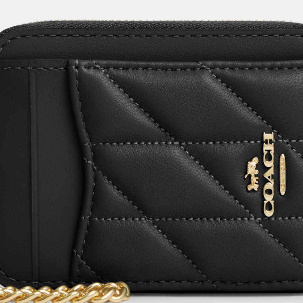 COACH®,Zip Card Case With Quilting,Card Case,Logo,Quilted,Metal,Casual,Black