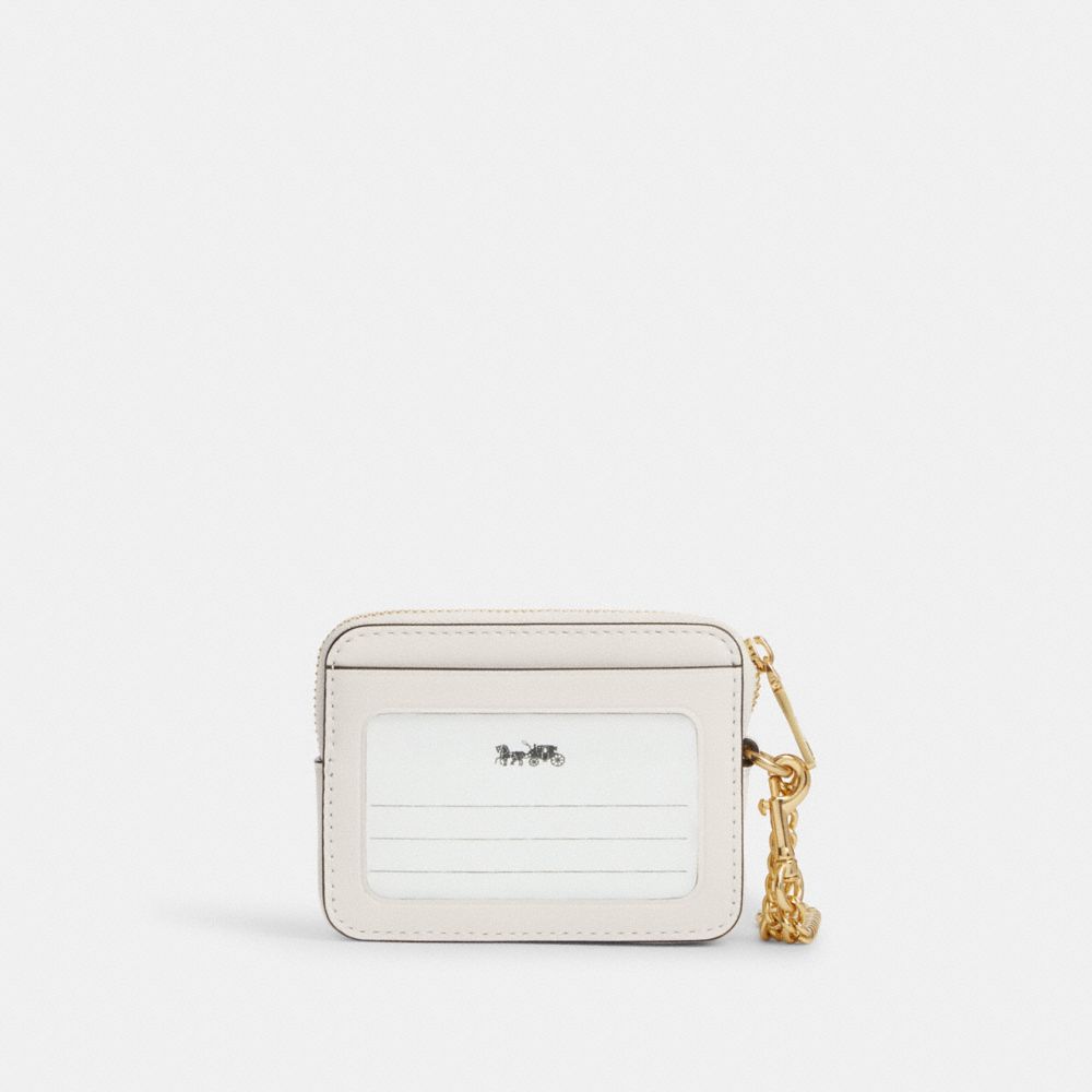 COACH®,Zip Card Case With Quilting,Card Case,Logo,Quilted,Metal,Casual,White,Back View