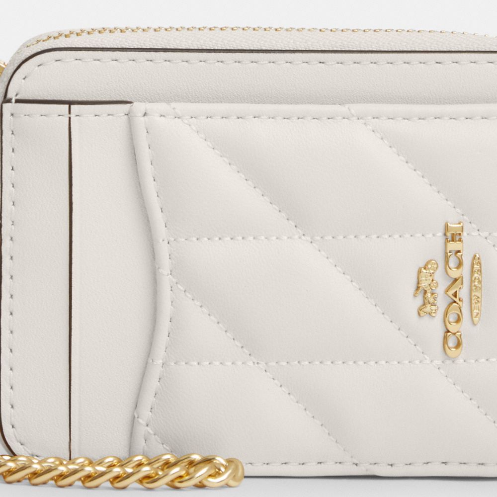 COACH®,Zip Card Case With Quilting,Card Case,Logo,Quilted,Metal,Casual,White