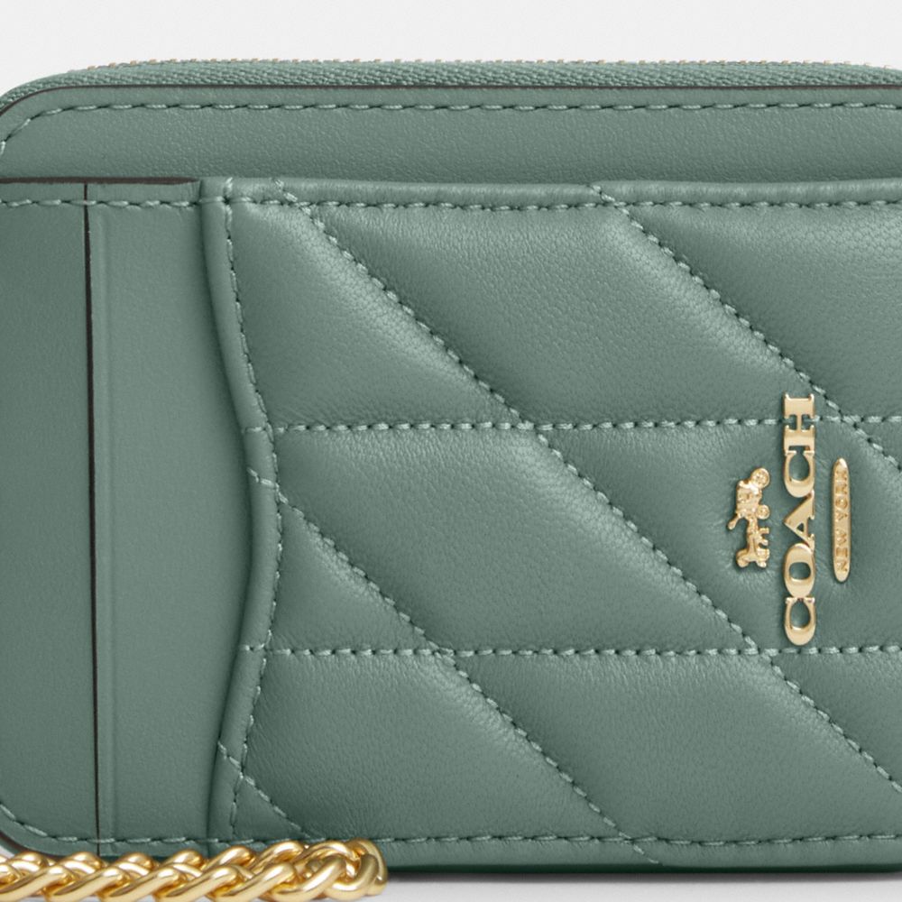 COACH®,Zip Card Case With Quilting,Card Case,Logo,Quilted,Metal,Casual,Green