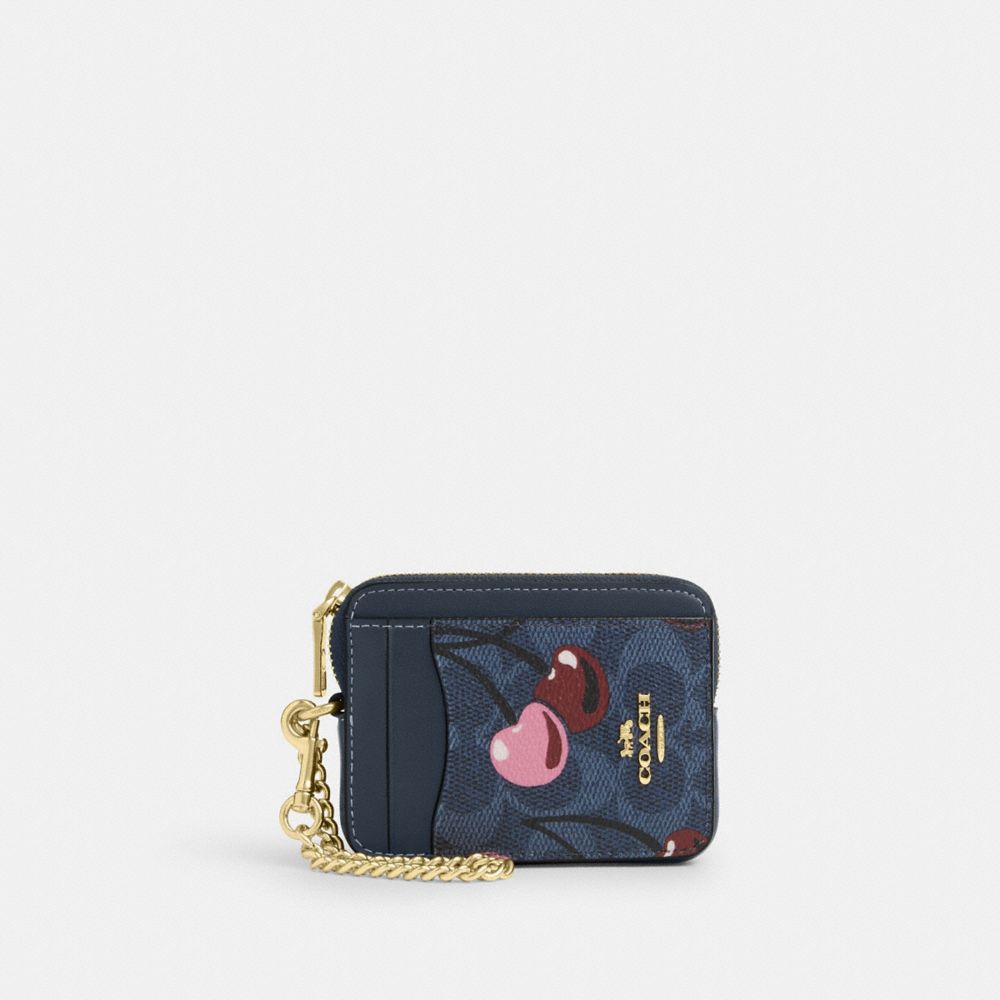 COACH®,Zip Card Case In Signature Canvas With Cherry Print,,Front View image number 0