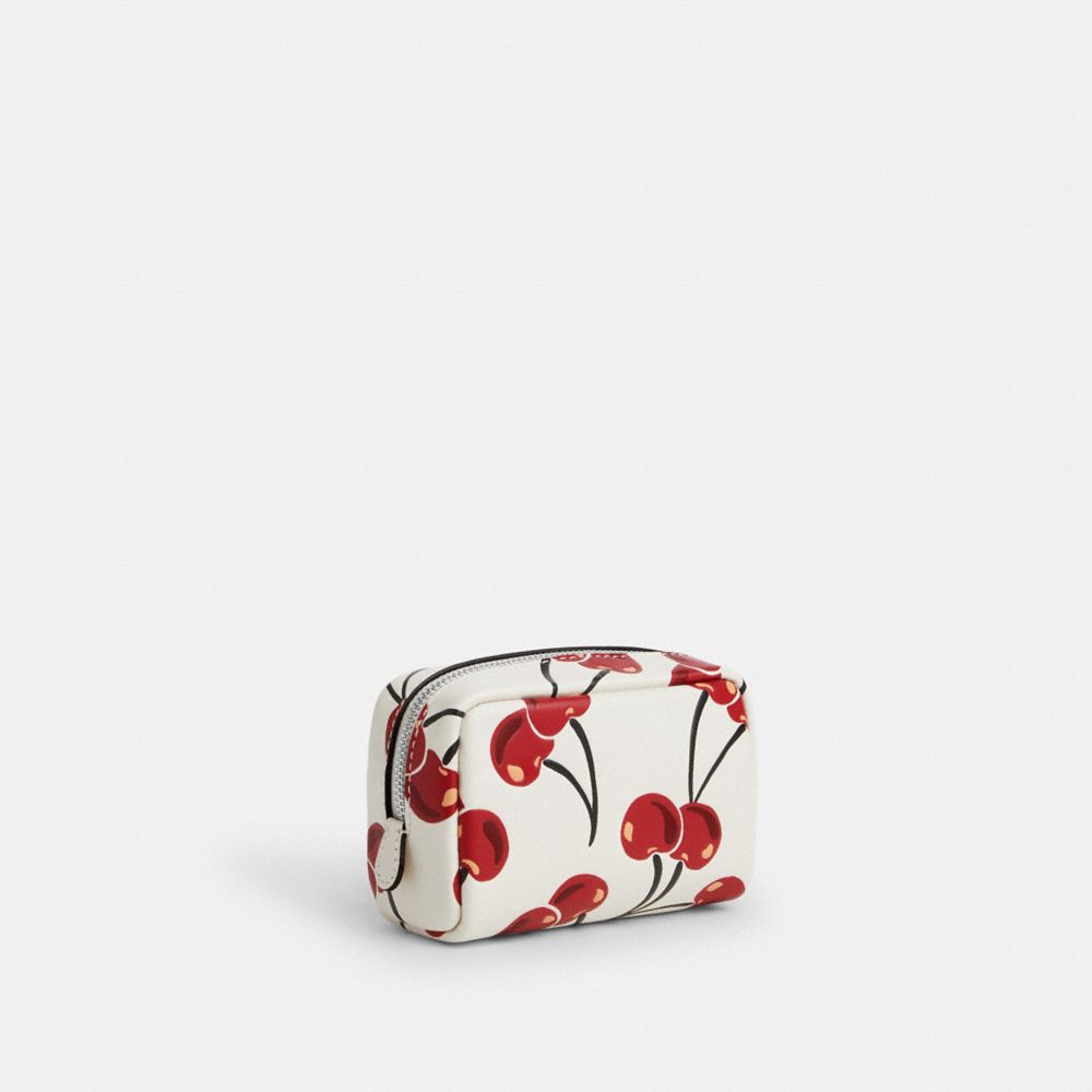 COACH®,Pouch Wristlet With Cherry Print,Leather,Coin,Wristlet,Logo,Metal,Casual,White,Angle View