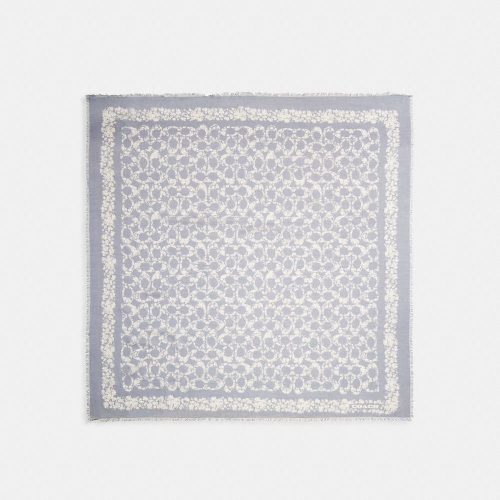 COACH®,Signature Rose Meadow Print Oversized Square Scarf,Modal,Square,Frayed,Pattern,Casual,Gray,Front View