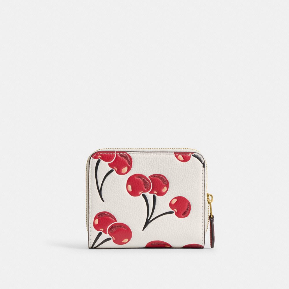 COACH®,Essential Billfold Wallet With Cherry Print,Leather,Bi Fold,Logo,Metal,Glitter,Casual,Cream,Back View