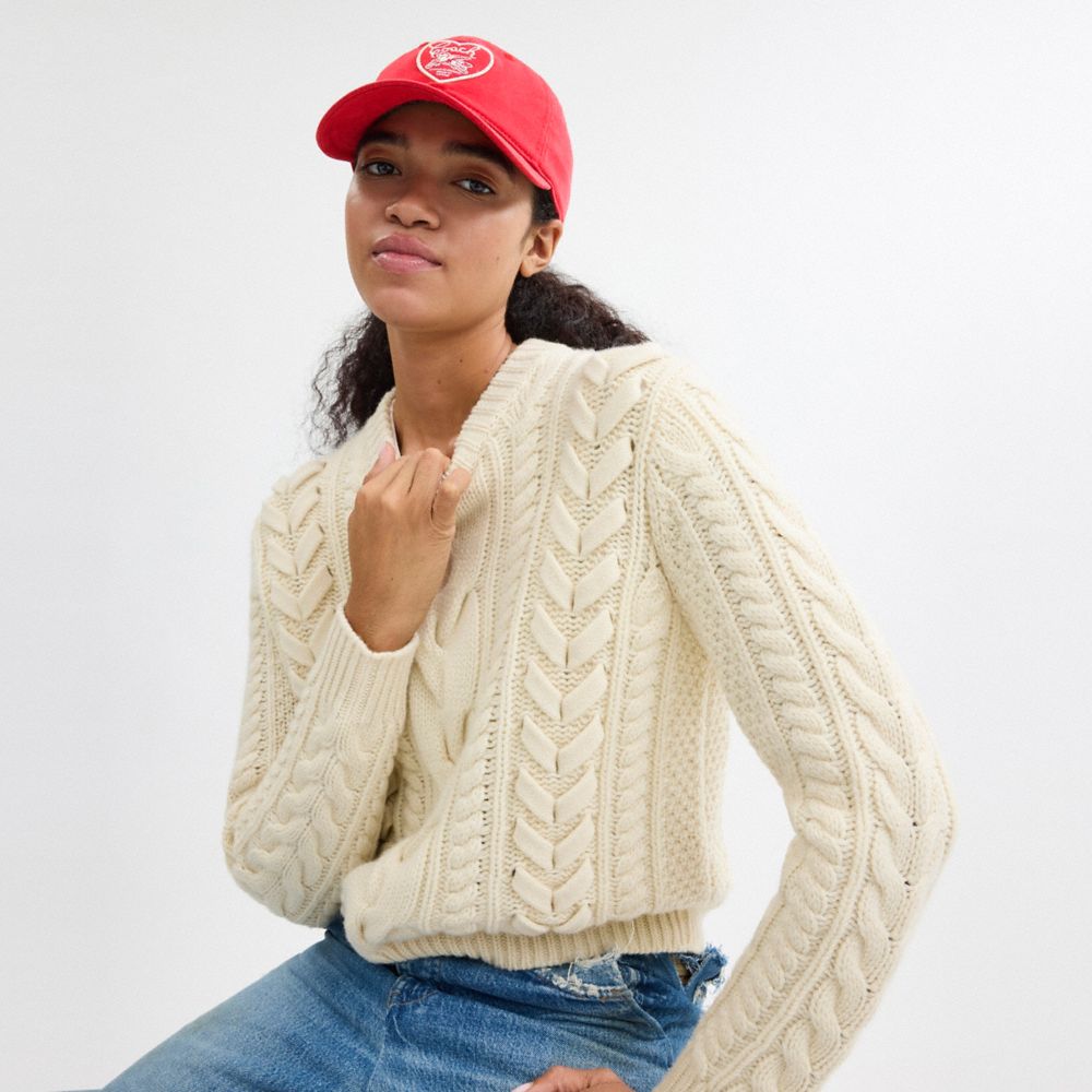 COACH®,Pegasus Print Baseball Hat,Cotton,Baseball Cap,Embroidered,Heart Embellishment,Logo,Breathable,Casual,Red,Detail View