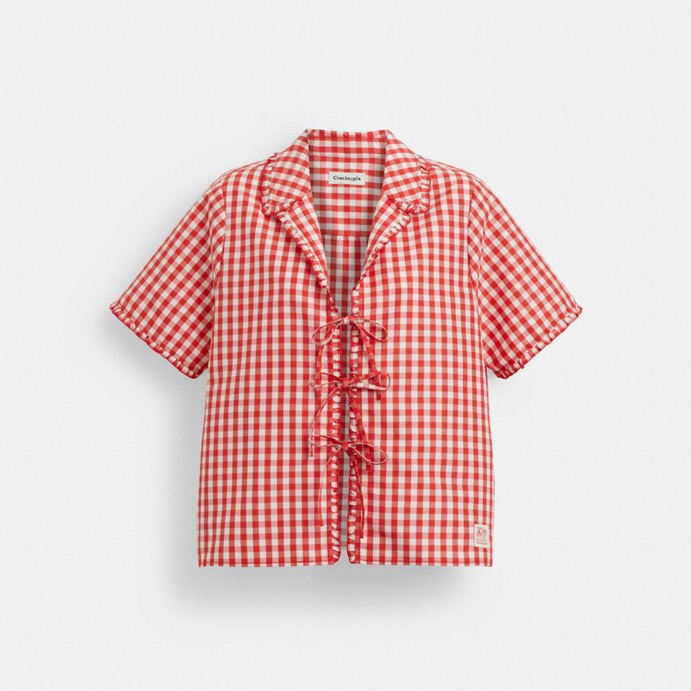 COACH®,Coachtopia Loop Gingham Tie Front Shirt,,Front View