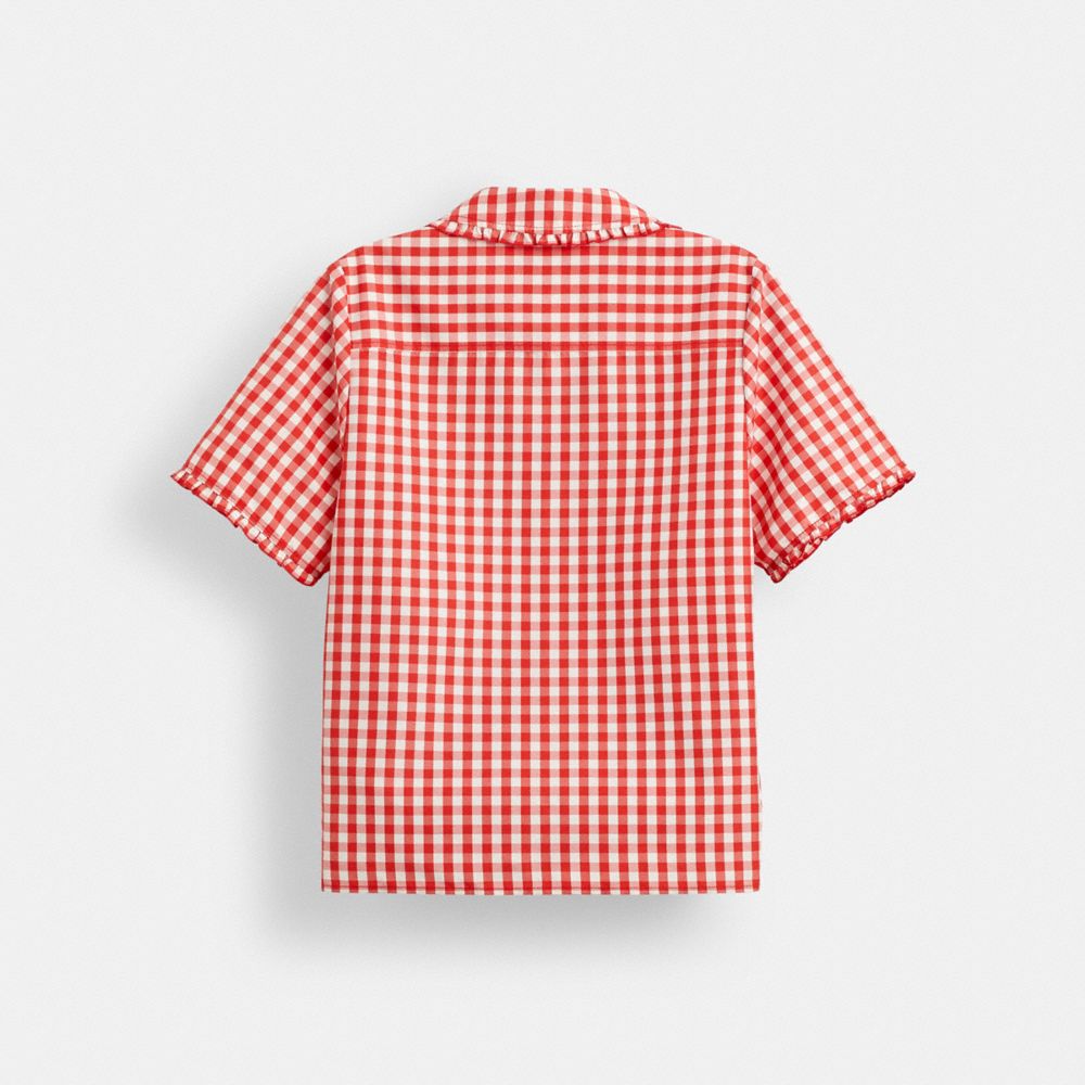 COACH®,Coachtopia Loop Gingham Tie Front Shirt,,Back View