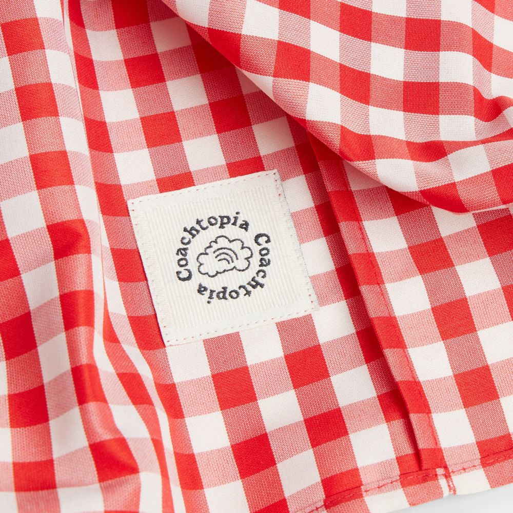 Coach Topia Loop Gingham Tie Front Shirt In Red/cloud