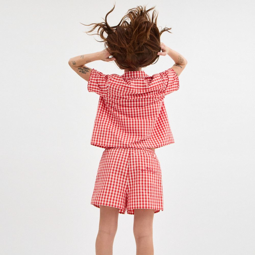 Coach Topia Loop Gingham Boxer Shorts In Red/cloud