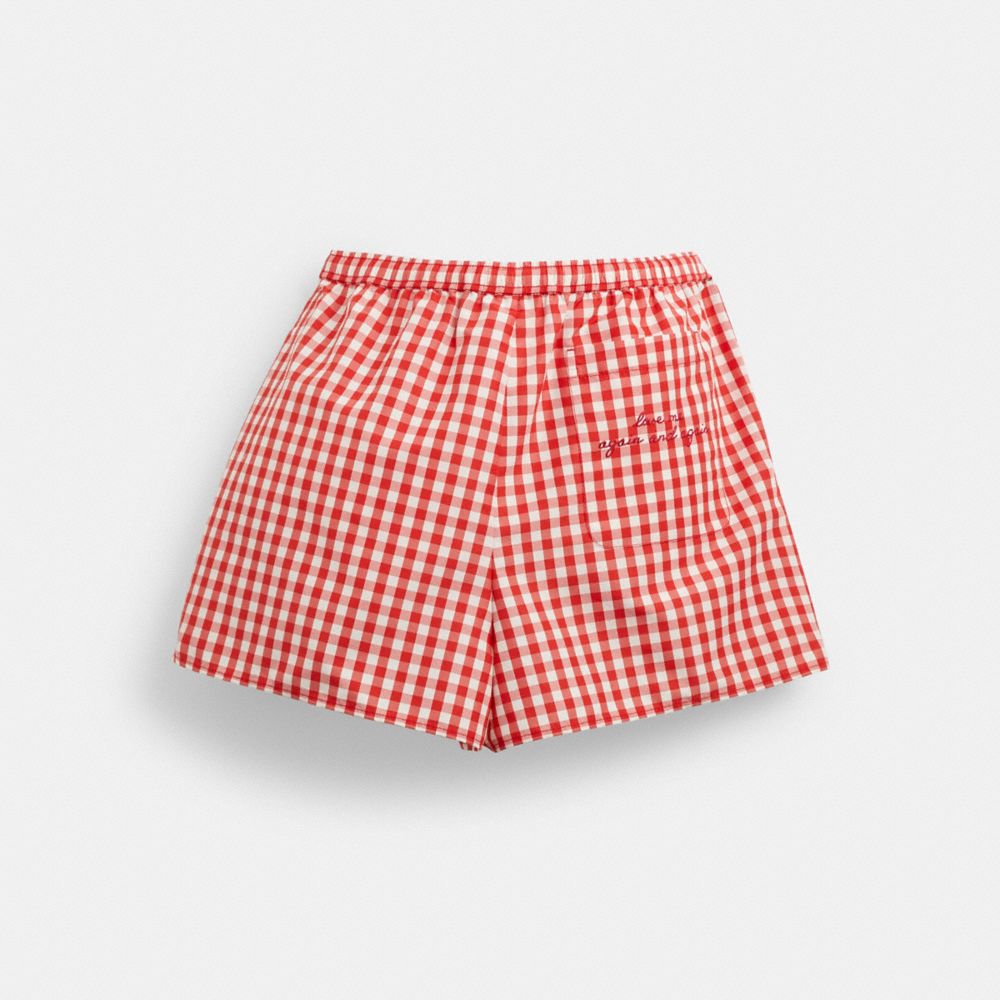 COACH®,Coachtopia Loop Gingham Boxer Shorts,Recycled Plastic,Straight,Tag Embellishment,Logo,Casual,Multi Color,Back View