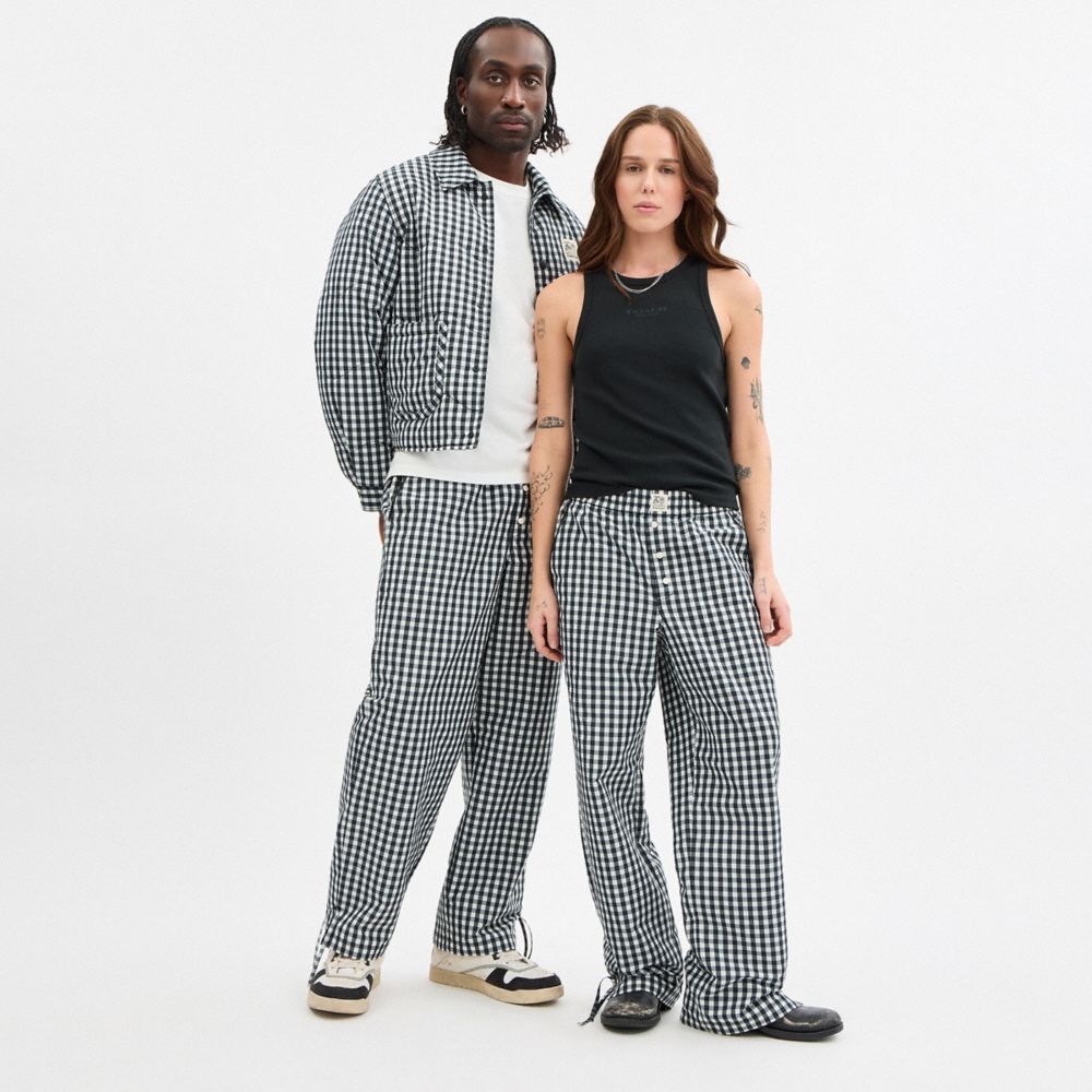 Coach Topia Loop Gingham Pants In Black/cloud