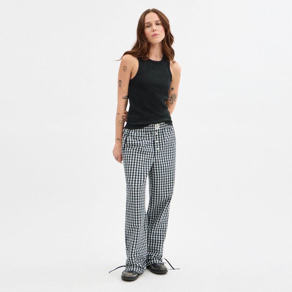 Coach Topia Loop Gingham Pants In Black/cloud