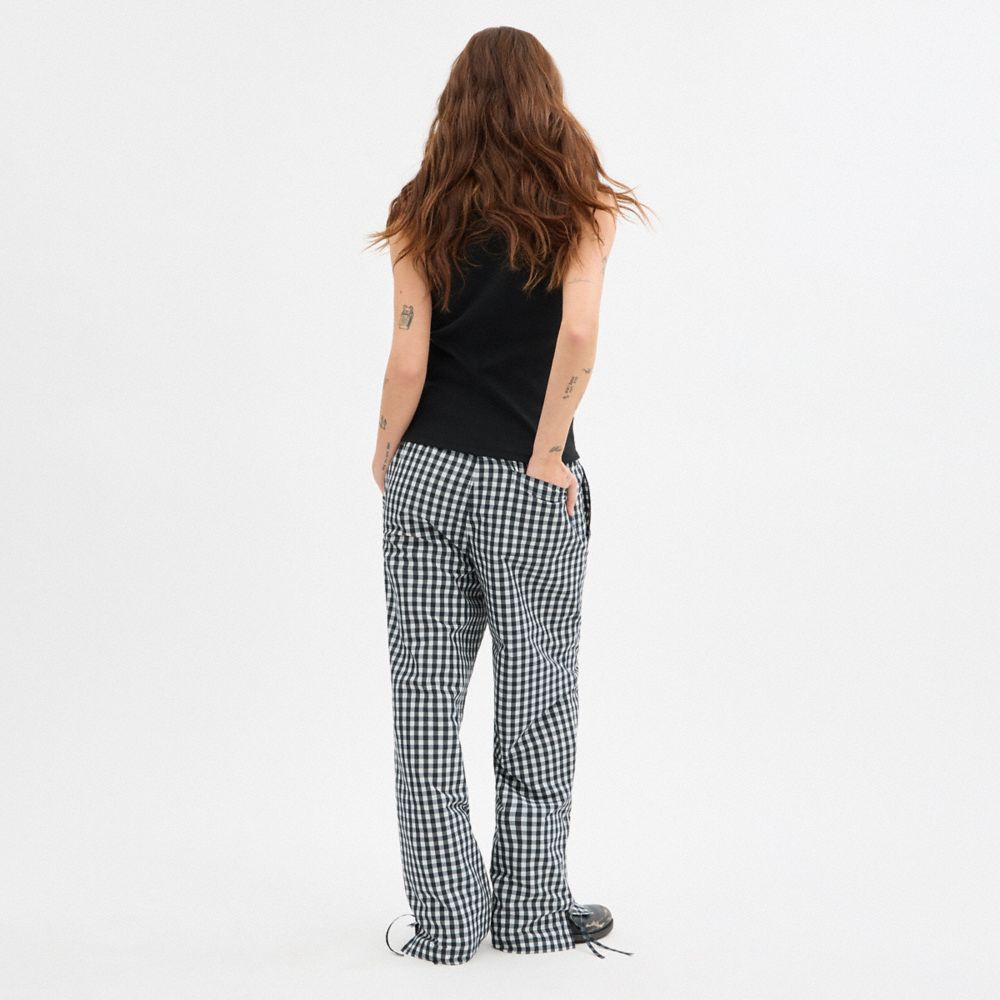 Coach Topia Loop Gingham Pants In Black/cloud
