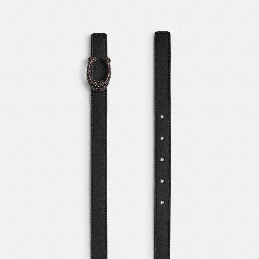 COACH®,Sculpted Signature Buckle Reversible Belt, 20 Mm,Calfskin Leather,Standard,Rhinestones,Logo,Reversible,Silver Metal...,Black,Angle View