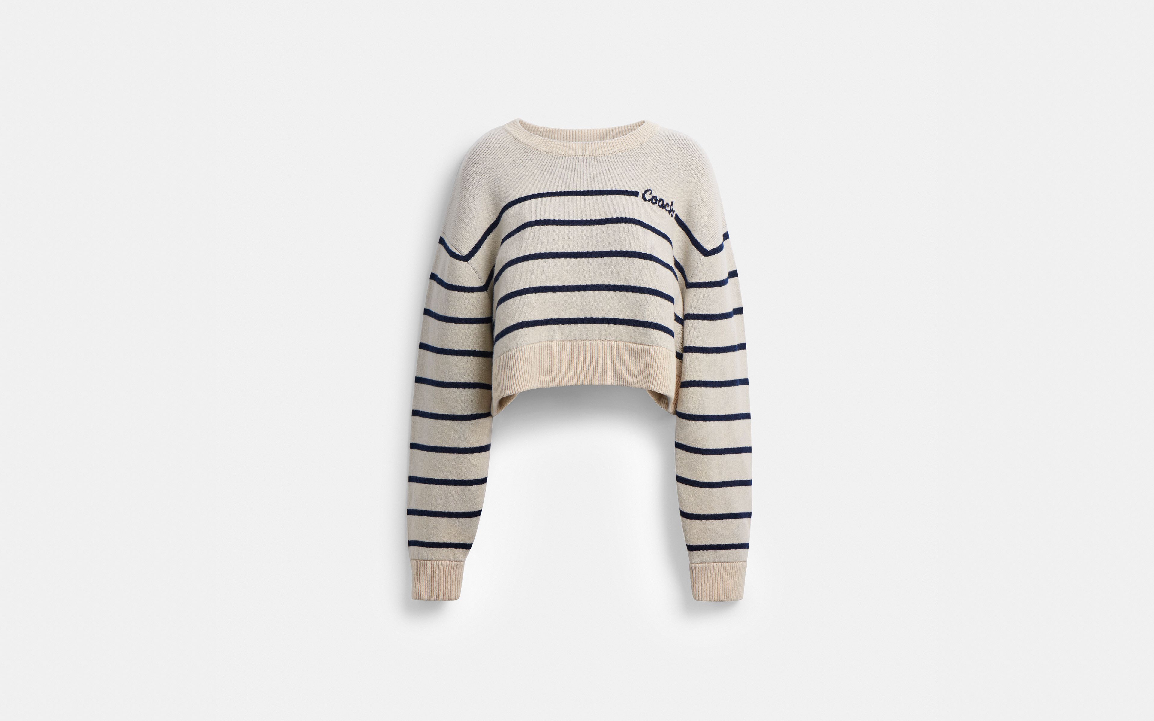 Cursive Signature Striped Cropped Sweater