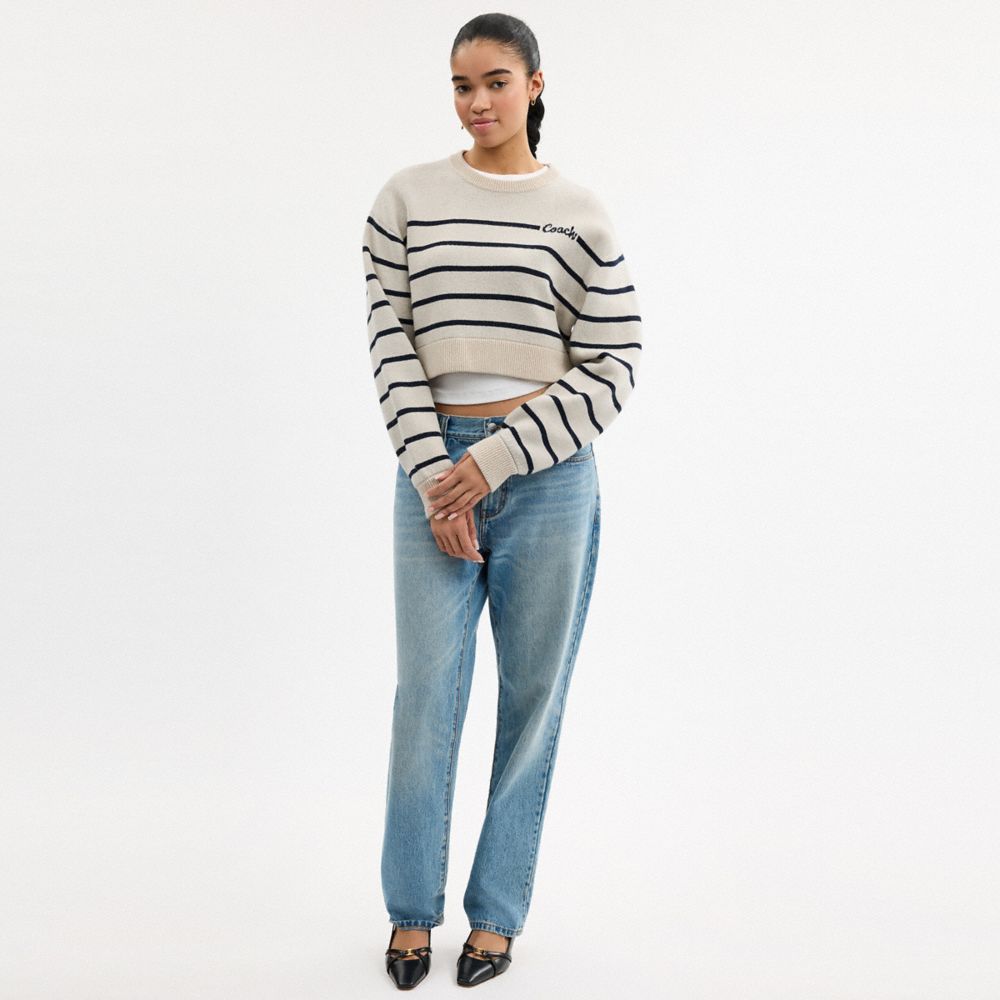 COACH®,Cursive Signature Striped Cropped Sweater,,Scale View