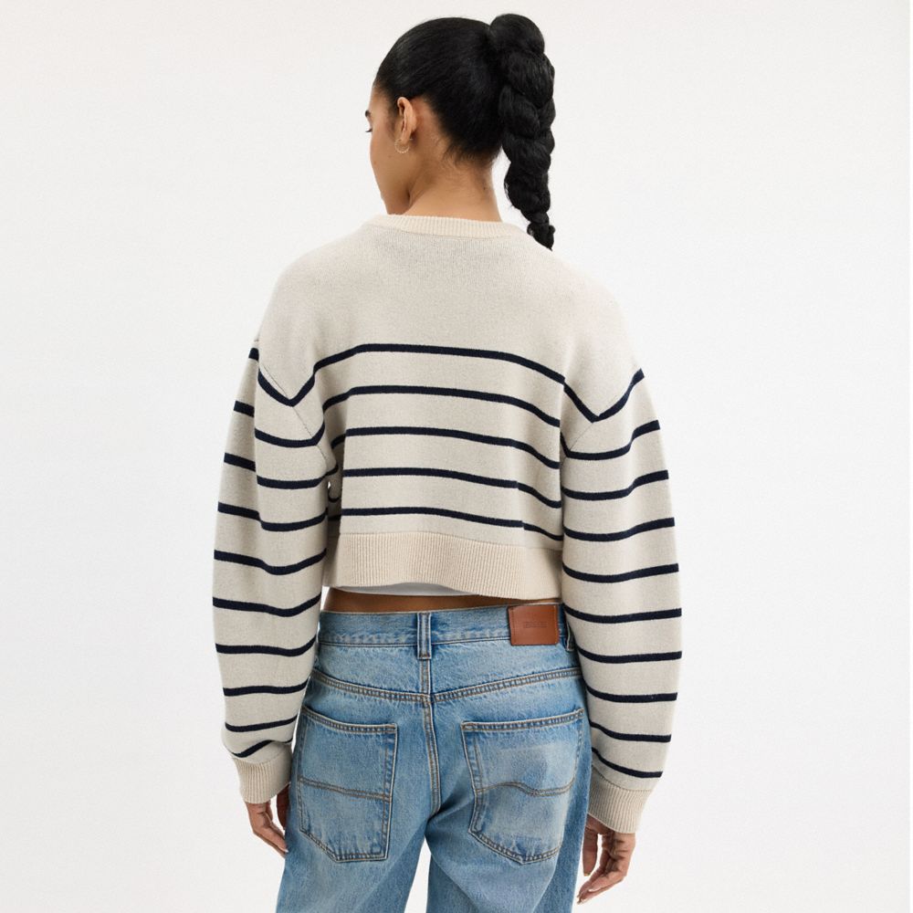 COACH®,Cursive Signature Striped Cropped Sweater,,Scale View