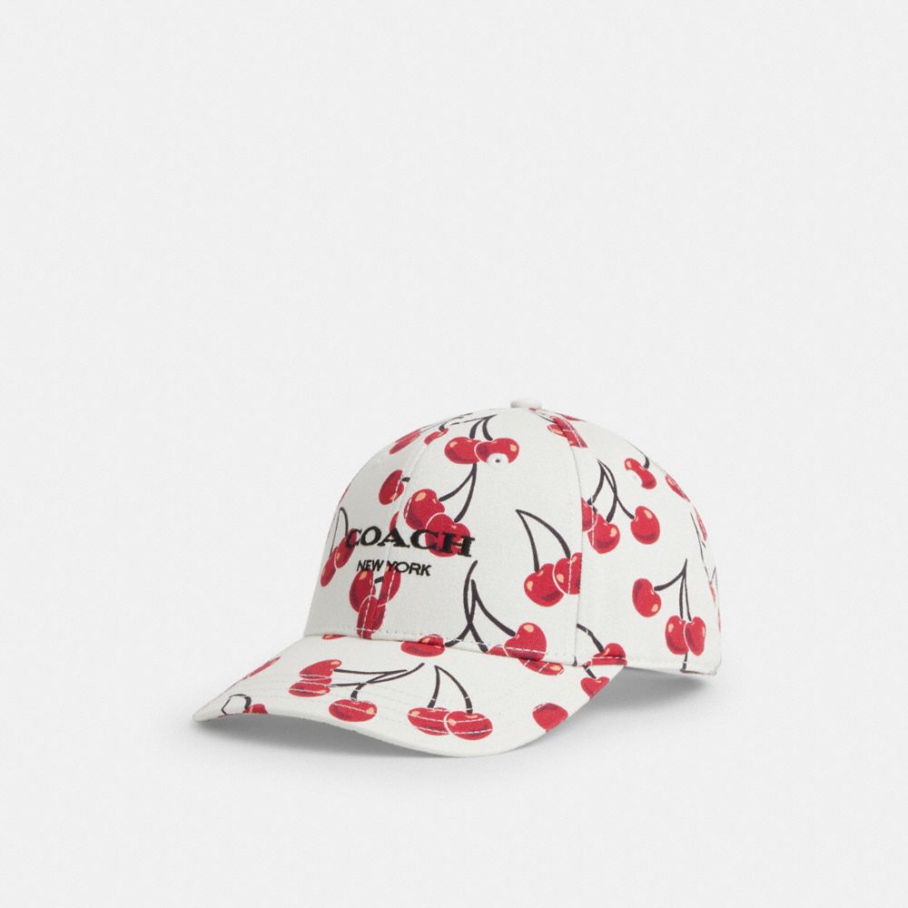 COACH®,Cherry Swirl Print Baseball Hat,White,Front View