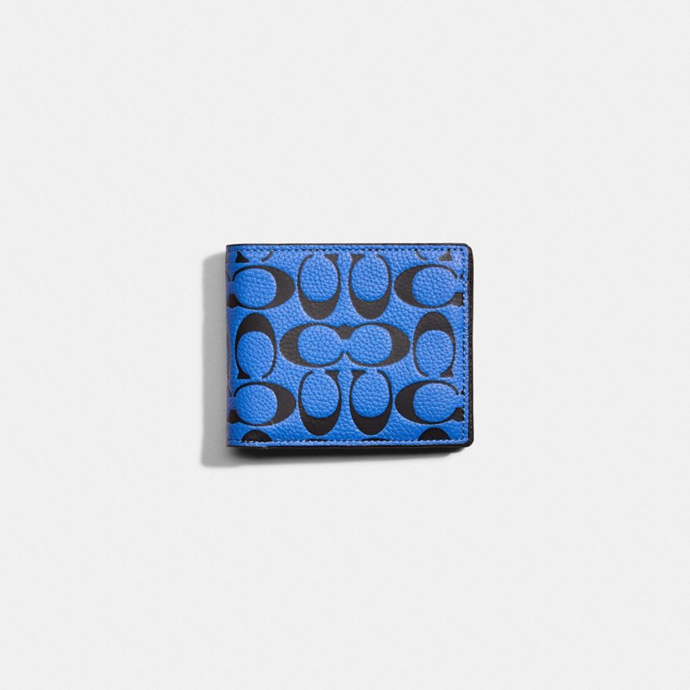 COACH®,RESTORED 3-IN-1 WALLET IN SIGNATURE LEATHER,Blue Fin/Black,Front View