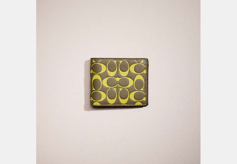 COACH®,RESTORED 3-IN-1 WALLET IN SIGNATURE LEATHER,Army Green/Key Lime,Front View