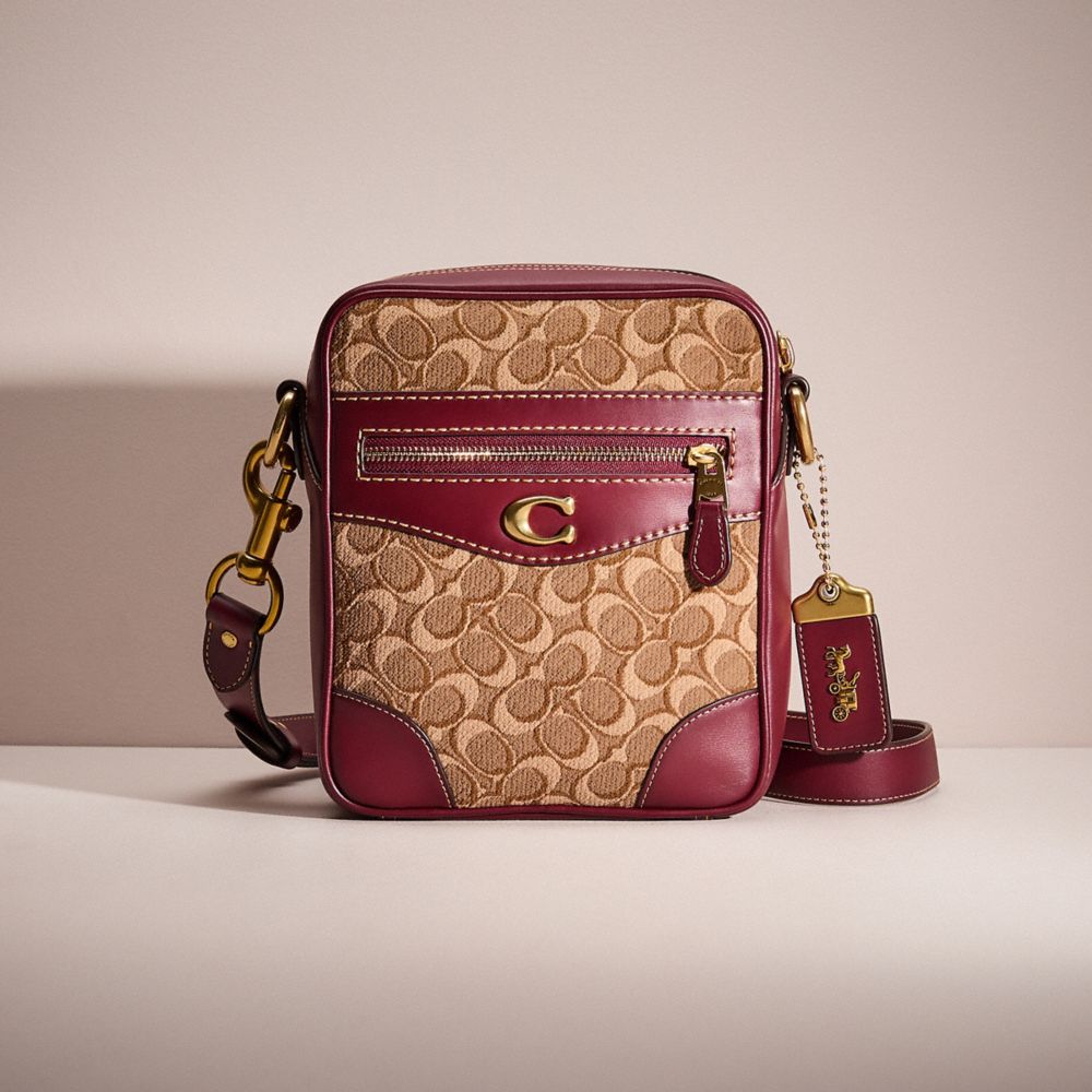 COACH®,RESTORED MAX CROSSBODY 18 IN SIGNATURE JACQUARD,Brass/Khaki/Scarlet,Front View