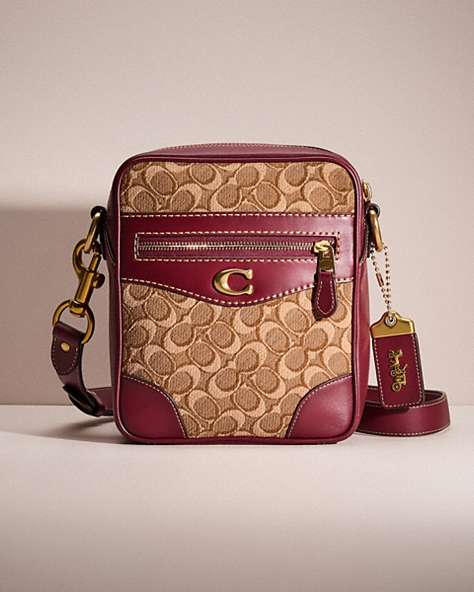 COACH®,RESTORED MAX CROSSBODY 18 IN SIGNATURE JACQUARD,Brass/Khaki/Scarlet,Front View