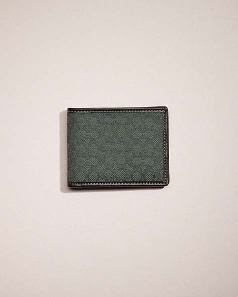 COACH®,RESTORED SLIM BILLFOLD WALLET IN MICRO SIGNATURE JACQUARD,Amazon Green,Front View