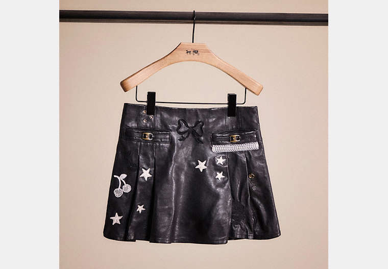 COACH®,UPCRAFTED HERITAGE C LEATHER MINI SKIRT,Sweet Nostalgia,Black,Front View