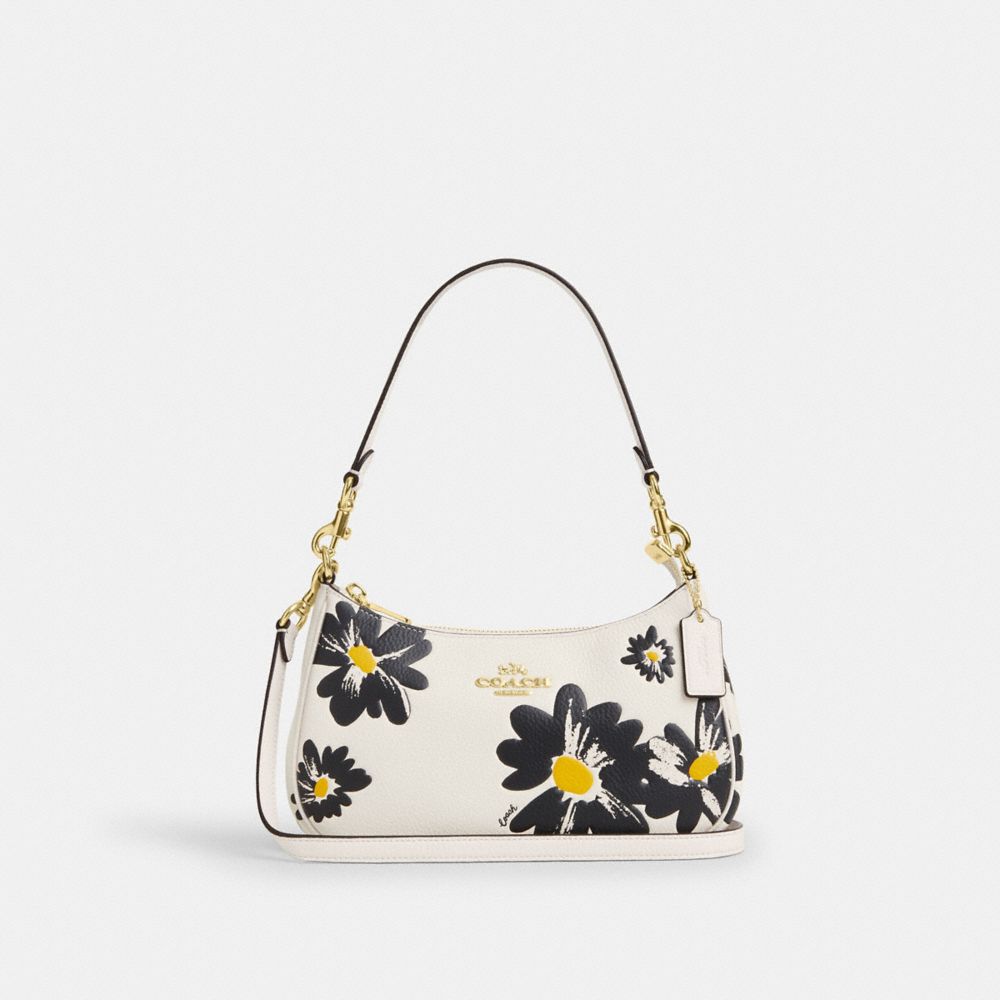 COACH®,Teri Shoulder Bag With Floral Print,White,Front View