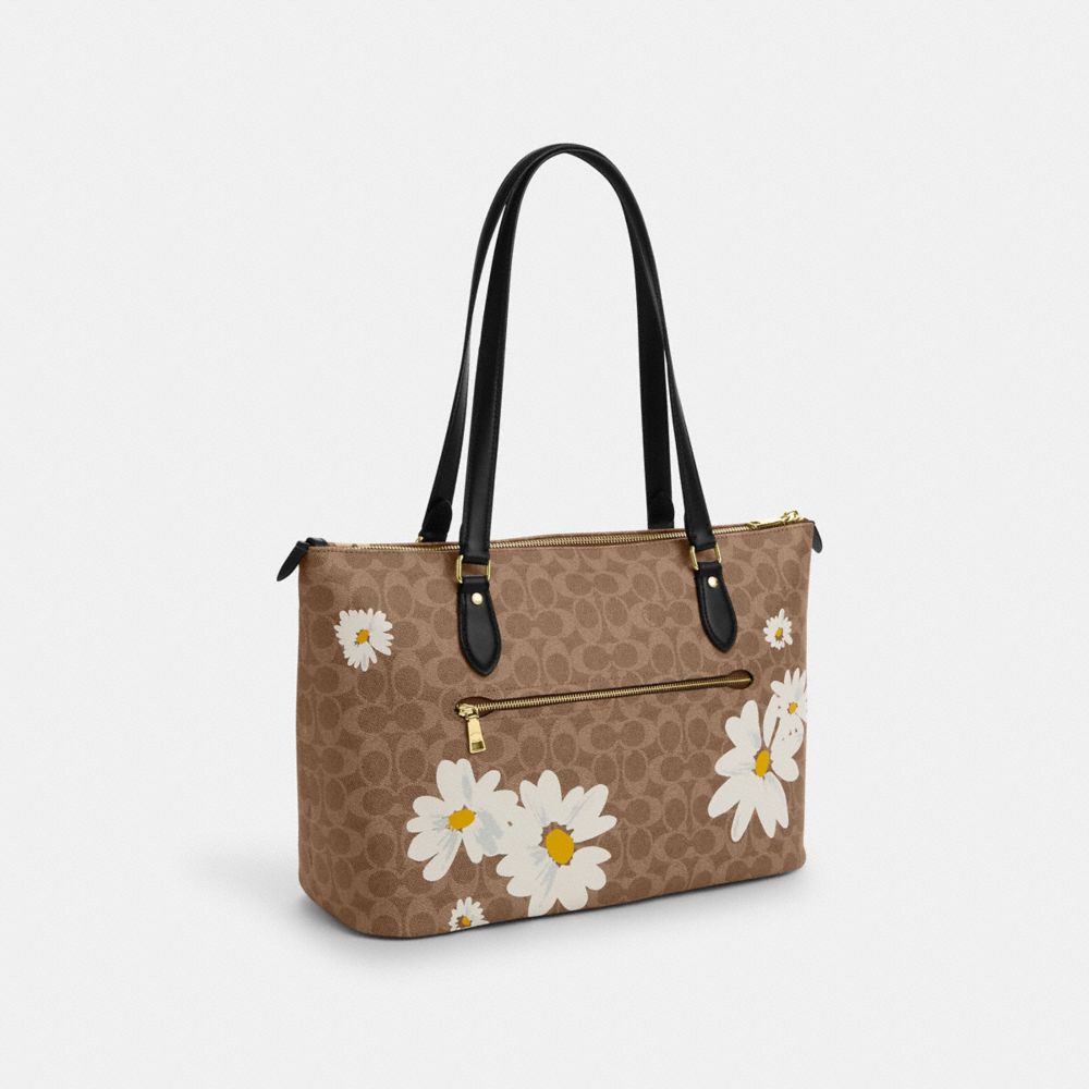 COACH®,Gallery Tote Bag In Signature Canvas With Floral Print,Brown,Angle View