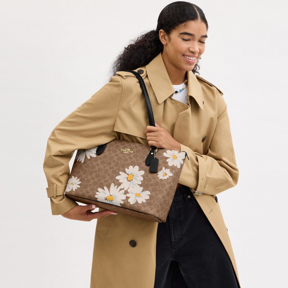 COACH®,Gallery Tote Bag In Signature Canvas With Floral Print,Brown,Detail View