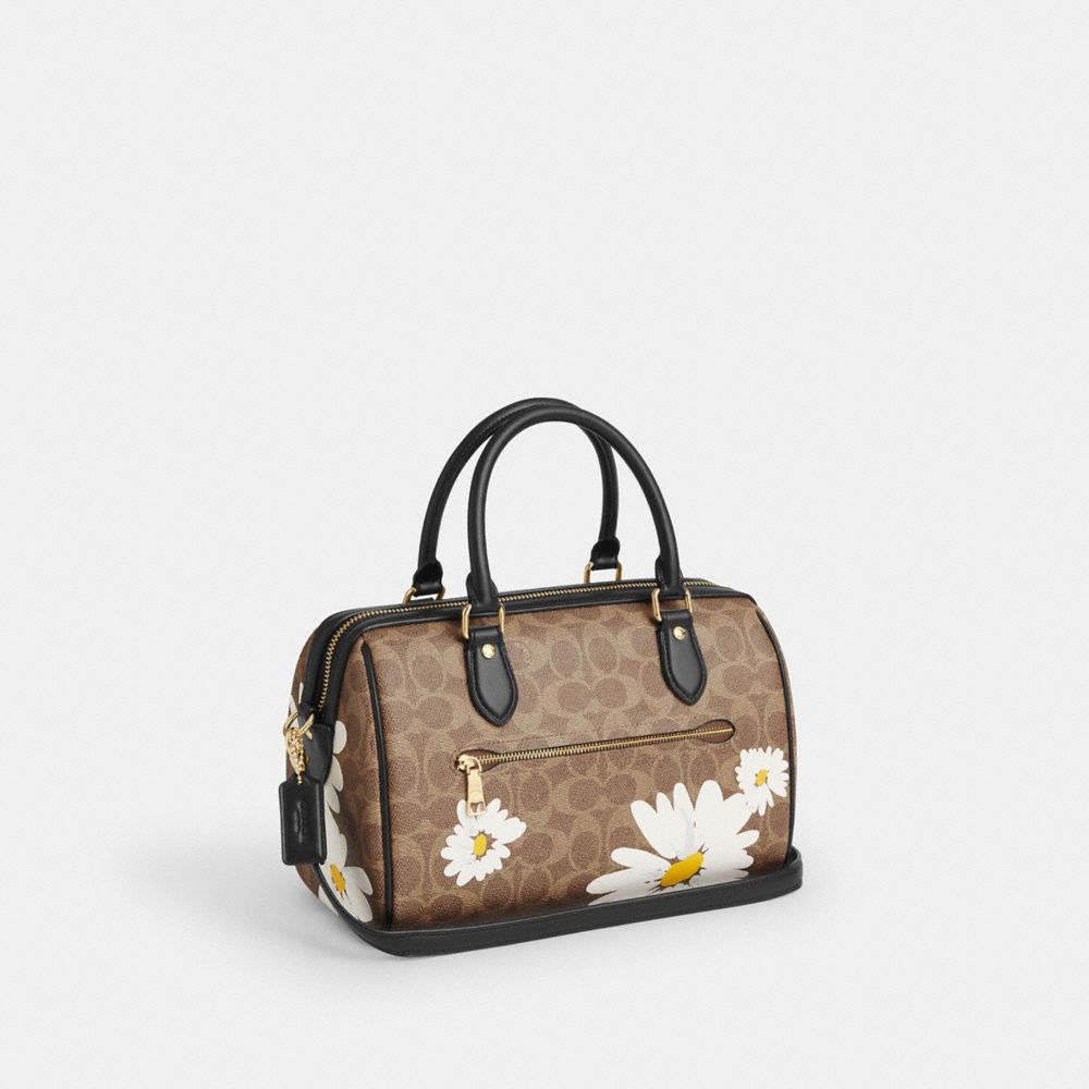 COACH®,Rowan Satchel Bag In Signature Canvas With Floral Print,Brown,Angle View