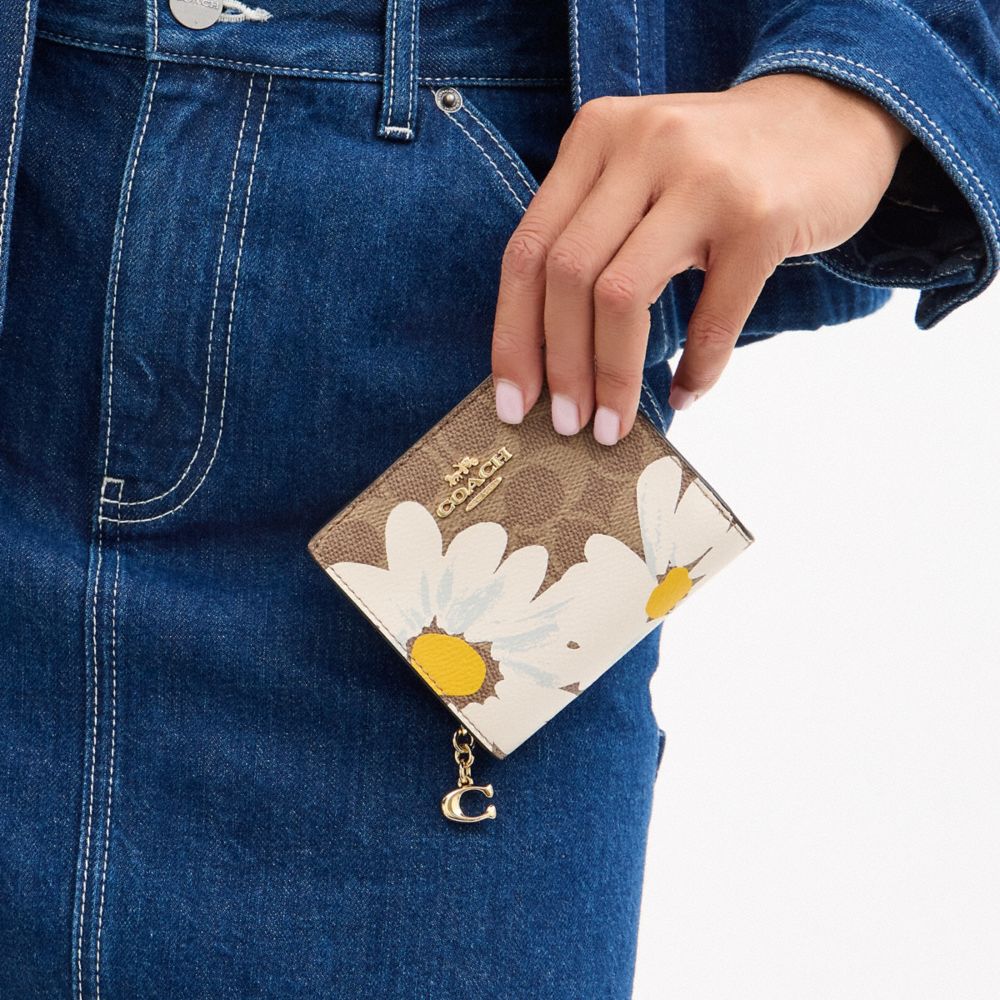 COACH®,Snap Wallet In Signature Canvas With Floral Print,Canvas,Bi Fold,Coin,Casual,Multi Color,Detail View